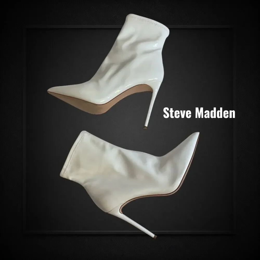 Steve Madden Women’s SZ‎ 7.5M White Patent Stiletto High Heels Side Zip